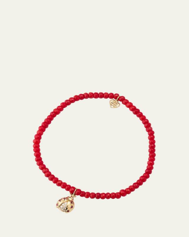 Girl's 14k Gold Ladybug Charm Beaded Bracelet